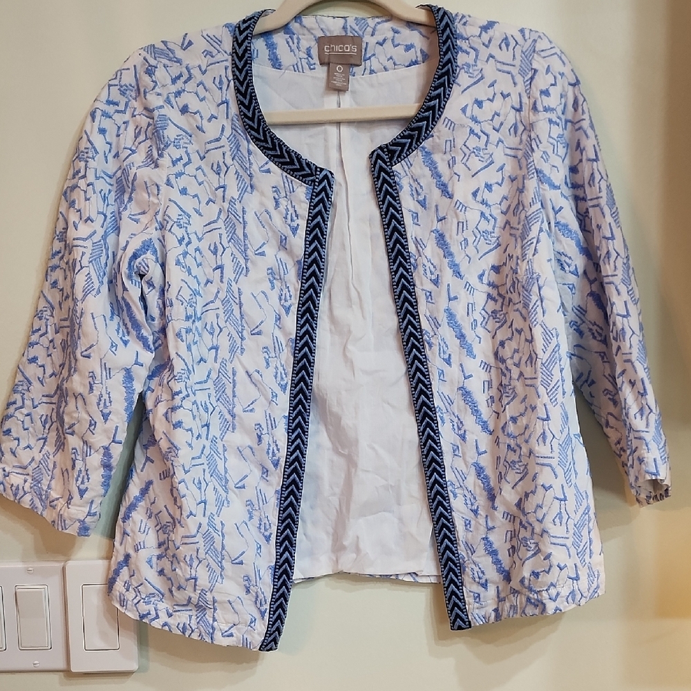Chico's Abstract Blue and White Jacket